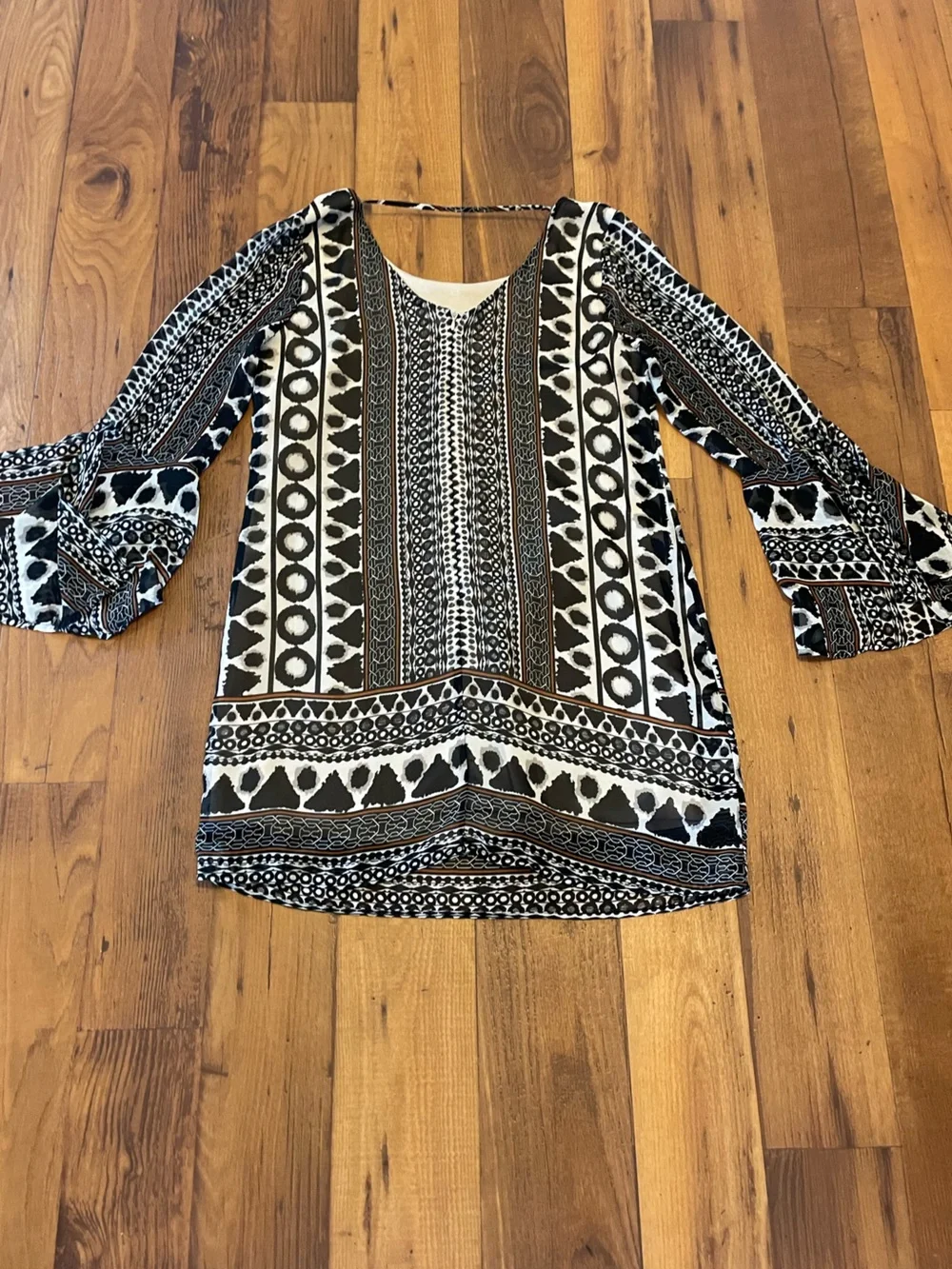 fab'rik Black & Cream Printed Boho Mini Dress - Picture 4 of 5